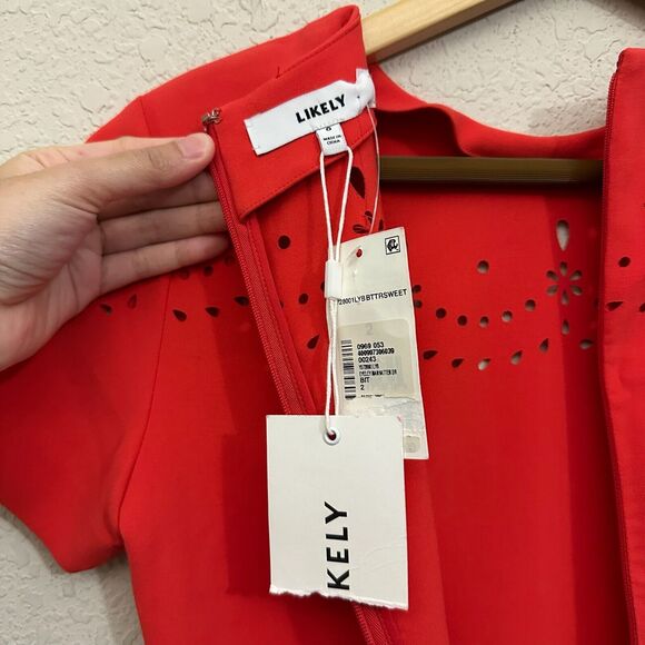 LIKELY Eyelet Manhattan Mini Dress Red Short Sleeve Party NWT *FLAWS* - Picture 12 of 15